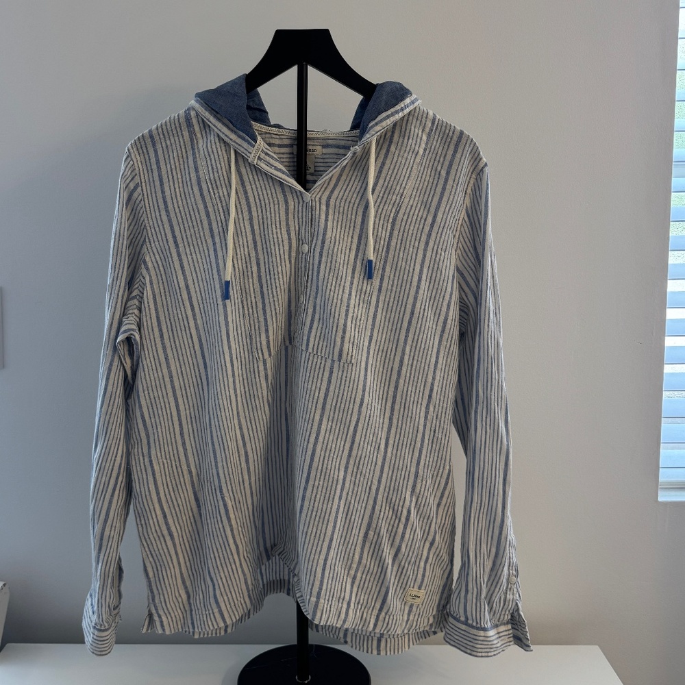 L.L. Bean Stripe Coastal blue tunic with hood